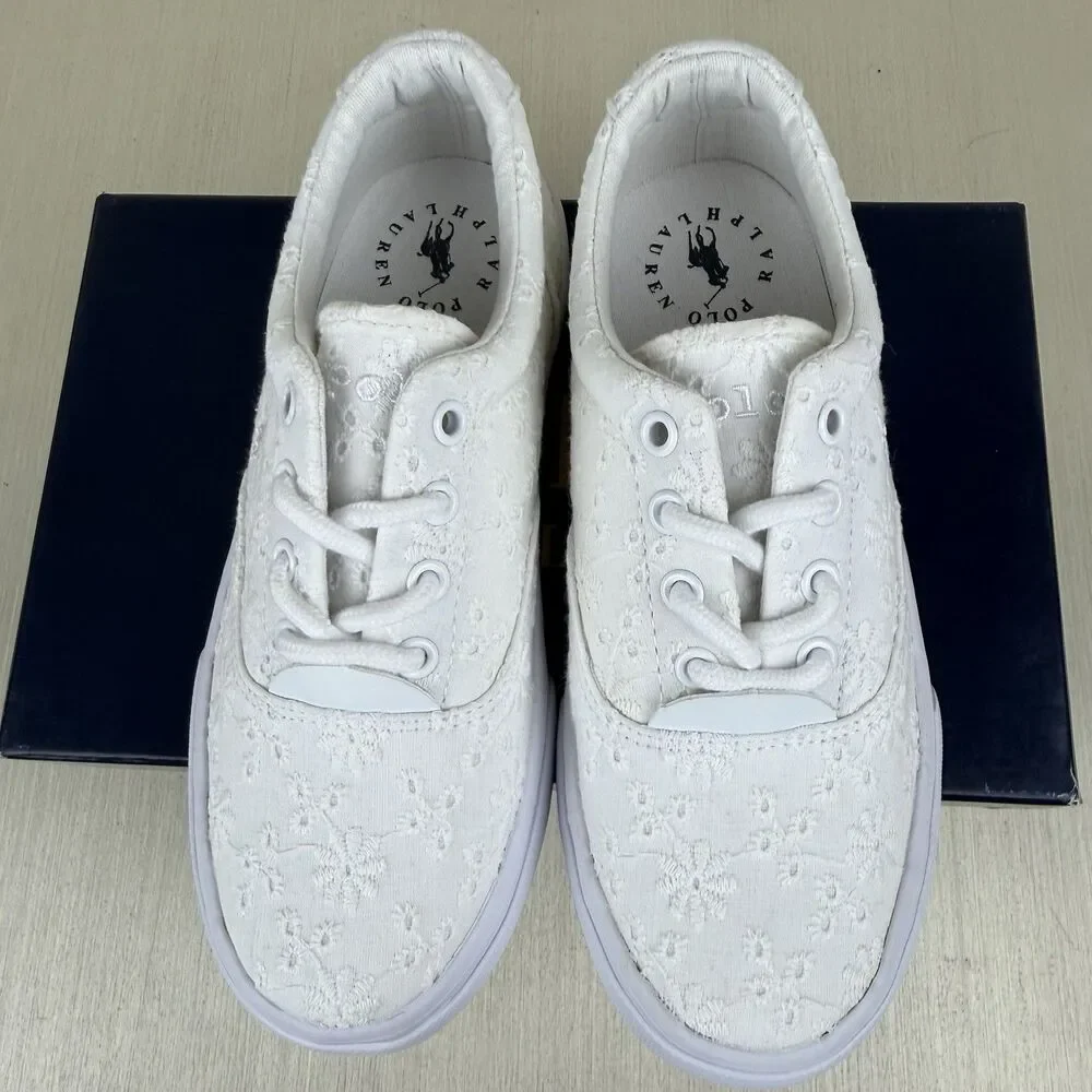 Polo Ralph Lauren White Thornton Shoes Children Girls Size 1 Lace Sneakers - Picture 4 of 9